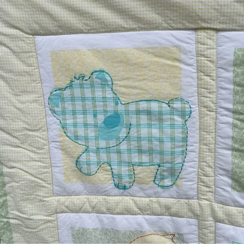 Y2K Carters Tykes Animals Crib Quilt Pastel Gingham Puppy Bee Duck Dragonfly HTF